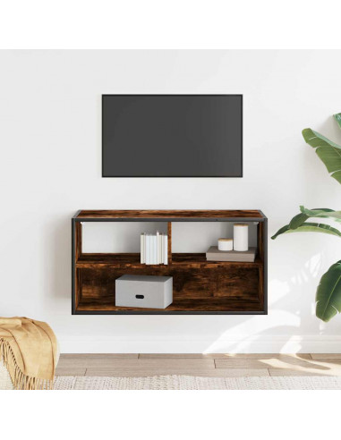 Mobile TV Rovere Fumo 80x31x39,5 cm Legno Multistrato e Metallo