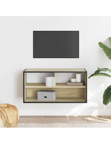 Mobile TV Rovere Sonoma 80x31x39,5 cm Legno Multistrato Metallo