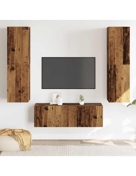 Mobili TV a Parete 3 pz Legno Antico in Legno Multistrato