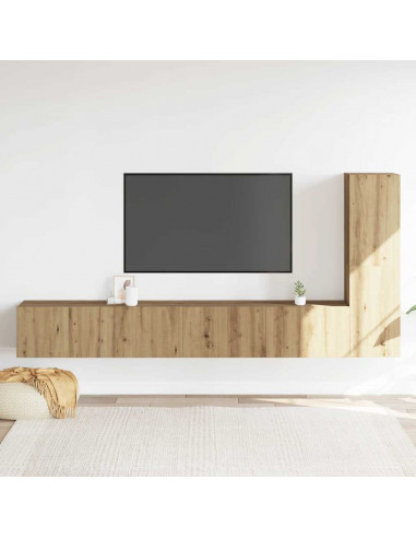 Mobili TV a Parete 3 pz Rovere Artigianale in Legno Multistrato