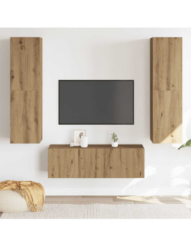 Mobili TV a Parete 3 pz Rovere Artigianale in Legno Multistrato
