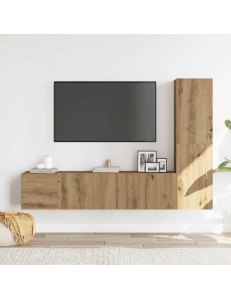 Mobili TV a Parete 3 pz Rovere Artigianale in Legno Multistrato