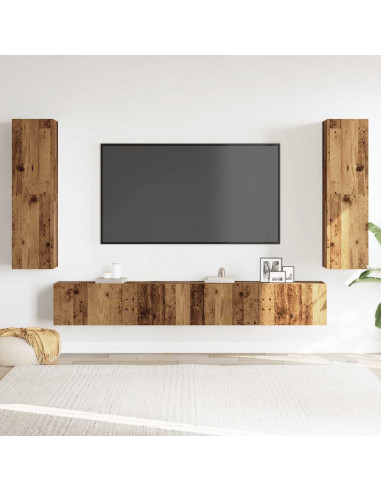 Mobili TV a Parete 4 pz Legno Antico in Legno Multistrato