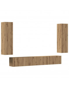 Mobili TV a Parete 4 pz Rovere Artigianale in Legno Multistrato