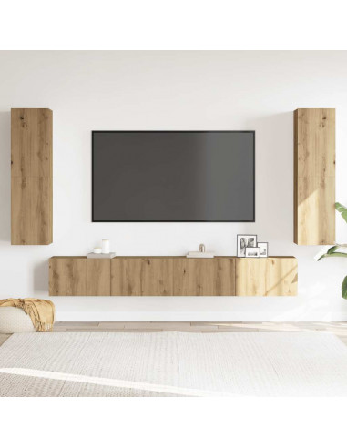 Mobili TV a Parete 4 pz Rovere Artigianale in Legno Multistrato