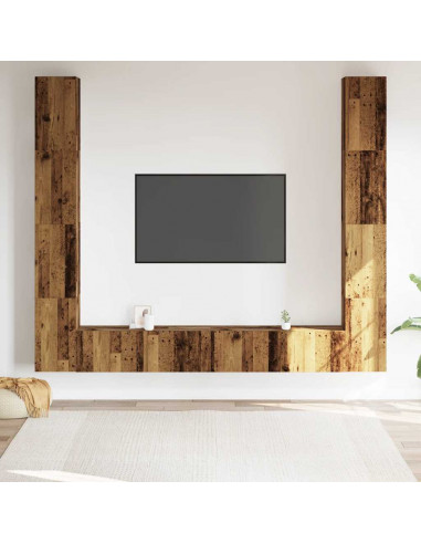 Mobili TV a Parete 6 pz Legno Vecchio Legno Multistrato