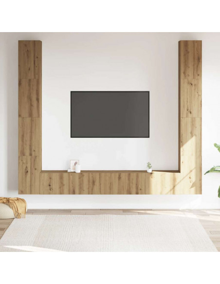 Mobili TV a Parete 6 pz Rovere Artigianale Legno Multistrato