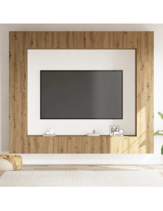 Set Mobile TV 8 pz Montato a Parete Rovere in Legno Multistrato 2