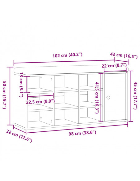 Panca Porta Scarpe Legno Antico 102x32x50 cm Legno Multistrato