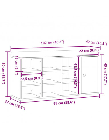 Panca Porta Scarpe Rovere Artigianale 102x32x50 cm Truciolato