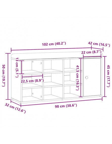 Panca Porta Scarpe Rovere Artigianale 102x32x50 cm Truciolato