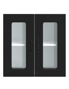 Pensile da Cucina con Porta in Vetro Kalmar Nero Truciolato