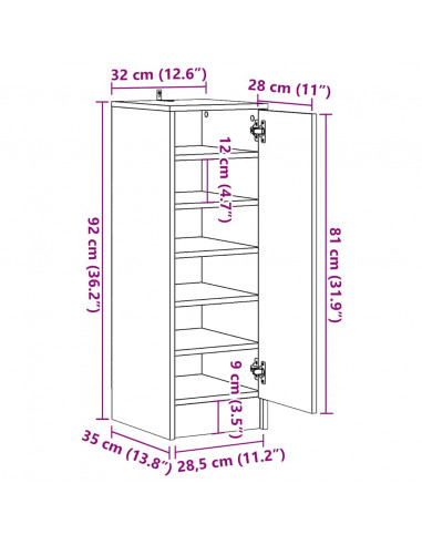 Scarpiera Legno Vecchio 32x35x92 cm in Legno Multistrato