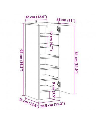 Scarpiera Rovere Artigianale 32x35x92 cm in Legno Multistrato