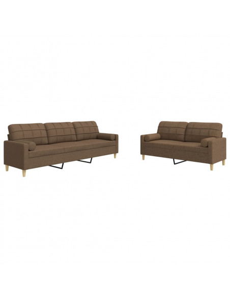 Set di Divani 2 pz con Cuscini Marrone in Tessuto