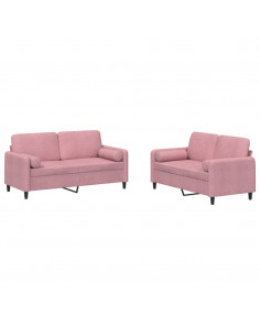 Set di Divani 2 pz con Cuscini Rosa in Velluto