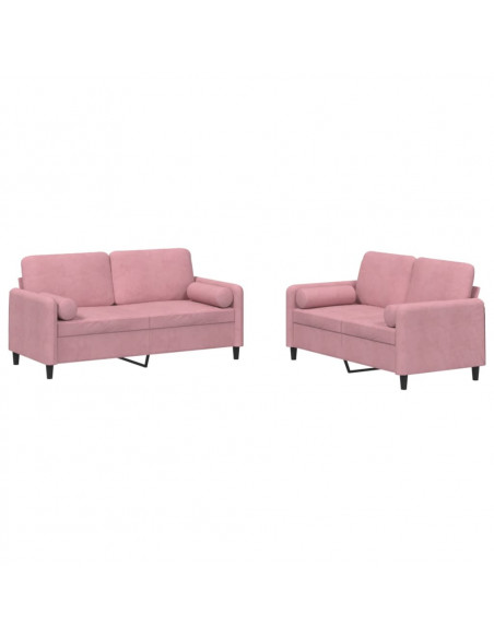 Set di Divani 2 pz con Cuscini Rosa in Velluto