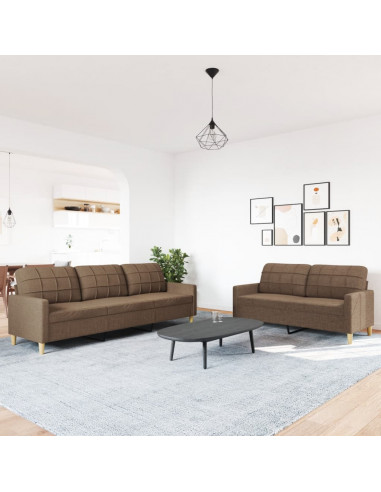 Set di Divani 2 pz Marrone in Tessuto
