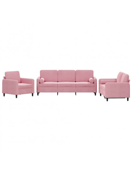 Set di Divani 3 pz con Cuscini Rosa in Velluto