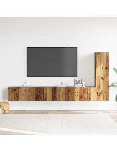 Set Mobile TV 3 pz Montato a Parete Legno Antico in Truciolato