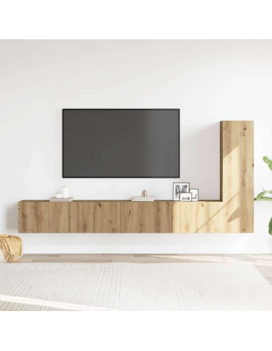 Set Mobile TV 3 pz Montato a Parete Rovere in Truciolato