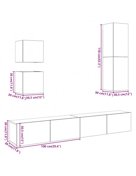 Set Mobile TV 5 pz Montato a Parete Legno Antico in Truciolato