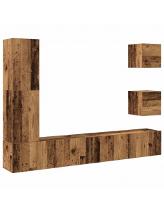 Set Mobile TV 5 pz Montato a Parete Legno Antico in Truciolato