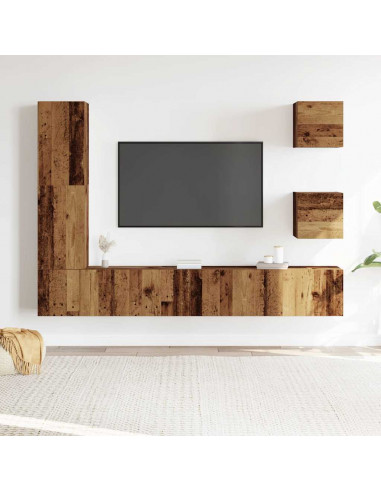 Set Mobile TV 5 pz Montato a Parete Legno Antico in Truciolato