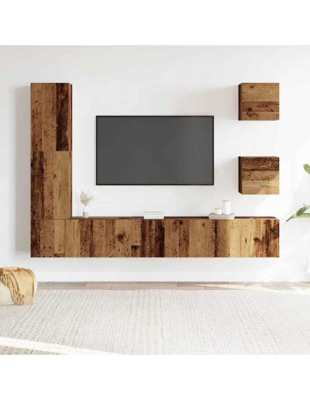 Set Mobile TV 5 pz Montato a Parete Legno Antico in Truciolato