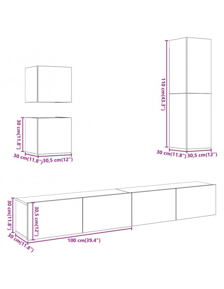Set Mobile TV 5 pz Montato a Parete Rovere in Legno Multistrato