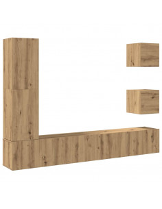 Set Mobile TV 5 pz Montato a Parete Rovere in Legno Multistrato