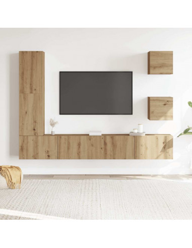 Set Mobile TV 5 pz Montato a Parete Rovere in Legno Multistrato