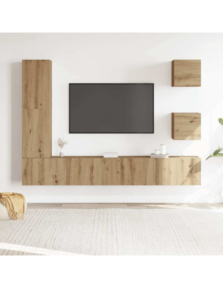Set Mobile TV 5 pz Montato a Parete Rovere in Legno Multistrato
