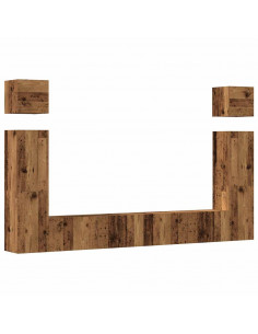 Set Mobile TV 6 pz Montato a Parete Legno Antico in Truciolato
