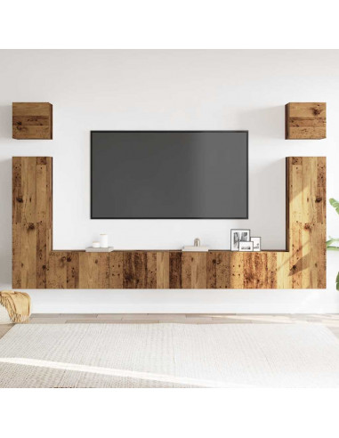 Set Mobile TV 6 pz Montato a Parete Legno Antico in Truciolato