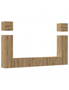 Set Mobile TV 6 pz Montato a Parete Rovere in Legno Multistrato