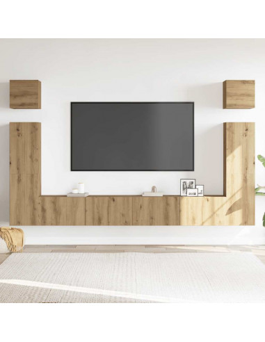 Set Mobile TV 6 pz Montato a Parete Rovere in Legno Multistrato