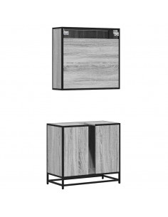 Set Mobili da Bagno 2 pz Grigio Sonoma in Legno Multistrato