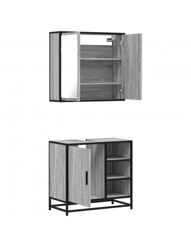 Set Mobili da Bagno 2 pz Grigio Sonoma in Legno Multistrato