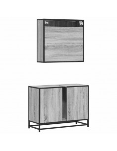 Set Mobili da Bagno 2 pz Grigio Sonoma in Legno Multistrato