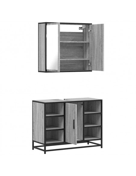 Set Mobili da Bagno 2 pz Grigio Sonoma in Legno Multistrato