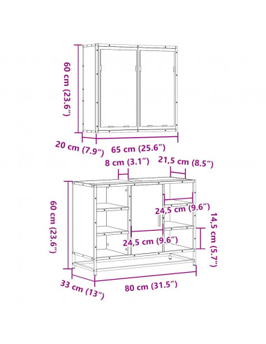 Set Mobili da Bagno 2 pz Grigio Sonoma in Legno Multistrato