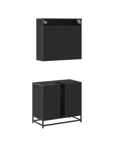 Set Mobili da Bagno 2 pz Nero in Legno Multistrato