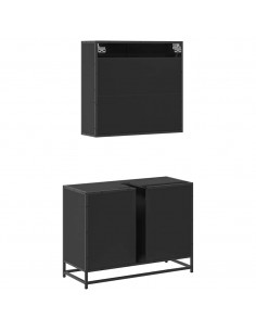 Set Mobili da Bagno 2 pz Nero in Legno Multistrato