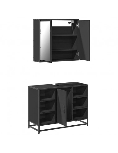 Set Mobili da Bagno 2 pz Nero in Legno Multistrato