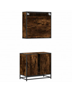 Set Mobili da Bagno 2 pz Rovere Fumo in Legno Multistrato