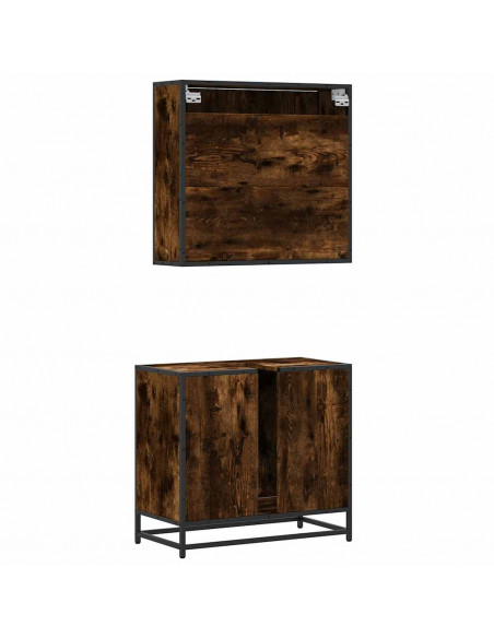 Set Mobili da Bagno 2 pz Rovere Fumo in Legno Multistrato