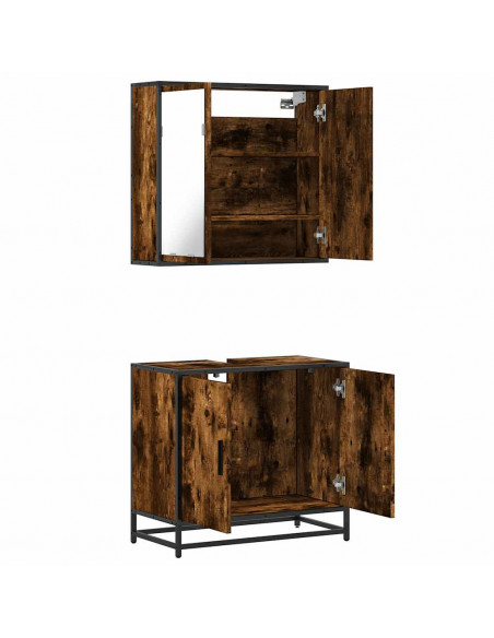 Set Mobili da Bagno 2 pz Rovere Fumo in Legno Multistrato