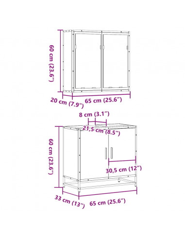 Set Mobili da Bagno 2 pz Rovere Fumo in Legno Multistrato
