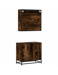 Set Mobili da Bagno 2 pz Rovere Fumo in Legno Multistrato
